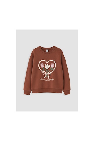 Lc Waikiki Alıta Cıty Farkıyla Lcw Kids Kahverengi 3 İplik Şardonlu Baskılı Kız Çocuk Sweatshirt Kahverengi - 929730512 Kahverengi