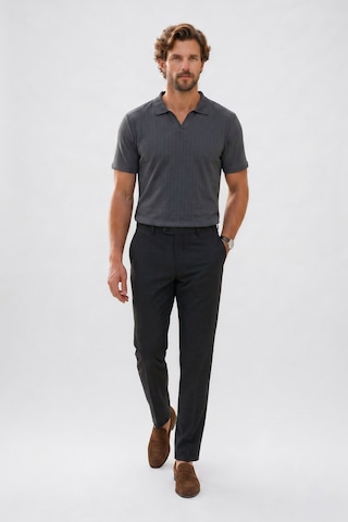 Tudors Erkek Slim Fit Dar Kesim Pamuklu Kısa Kollu Çizgili Antrasit Polo V Yaka Tişört-51129