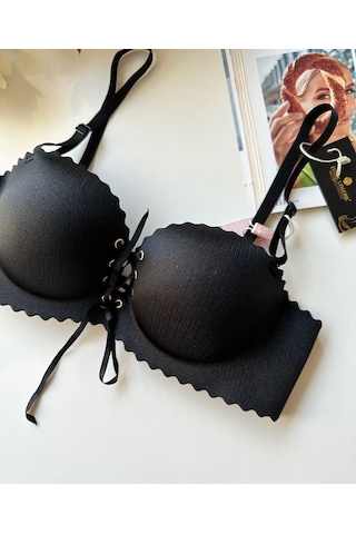 Intive Lady Lazer Kesim Önden Bağlamalı İthal Dikişsiz Push-up Ma Siyah