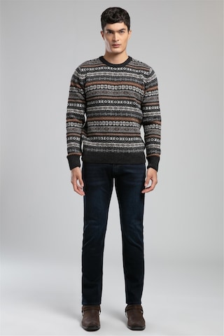 Adriel Erkek O Yaka Kazak Antrasit-safran Desenli-21056 Antrasit