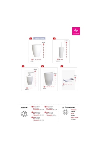Primanova Pure Beyaz 5li Banyo Seti Beyaz