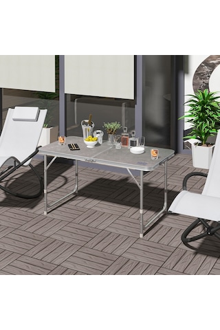 Haegs Portatif Kamp Masası, 3 Yükseklik Ayarlı, Katlanır Piknik Masası, Kolay Taşınabilir Alüminyum Masa - 120x60 - Mermer Desenli Gri