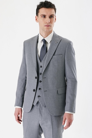 İmza Gri Desenli Kırlangıç Yaka Yelekli 6 Drop Slim Fit Dar Kesim Klasik Takım Elbise 1001240157-gri Gri