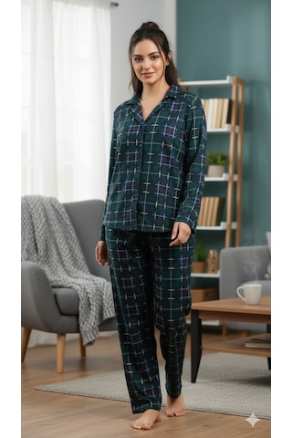 Kadın Pijama Takımı Moon Line Koyu Yeşil