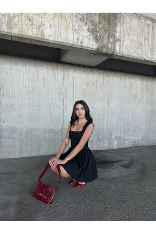 Alfanora Kolsuz Mini Elbise- Siyah