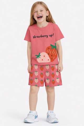 Name Baby & Kids Kız Çocuk Şortlu Yazlık Pijama Takımı - Çilek Nbk-6154 Fuşya