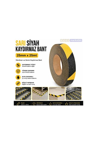 Sarı Siyah Merdiven Ve Zemin Kaydırmaz Bant 25mm X 25mt Kaymaz Antislip Bant Bant Marketim