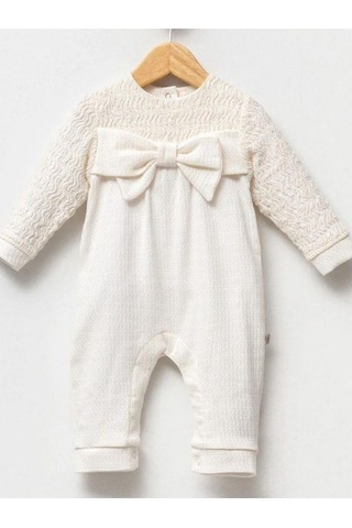Kız Bebek Fiyonk Detaylı Tulum-15043 Krem