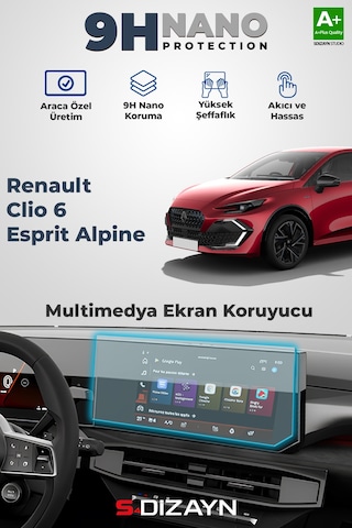 S-dizayn Renault Clio 6 Esprit Alpine 9h Multimedya Ekran Koruyucu Parlak 2026 Üzeri A+ Kalite