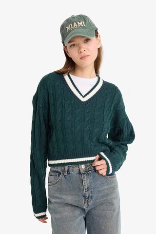 Defacto Coool Regular Fit V Yaka Kazak C7321ax25wngn744 Yeşil