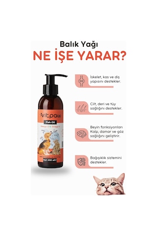 Vitpaw Kedi ve Köpekler İçin Balık Yağı Omega 3-6 EPA - DHA Tüy ve Bağışıklık Desteği Fish Oil 200 ML
