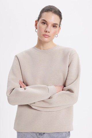 Tudors Kadın Oversize Geniş Kesim Pamuklu 3 İplik İçi Polarlı Basic Taş Bisiklet Yaka Sweatshirt-42070 Taş
