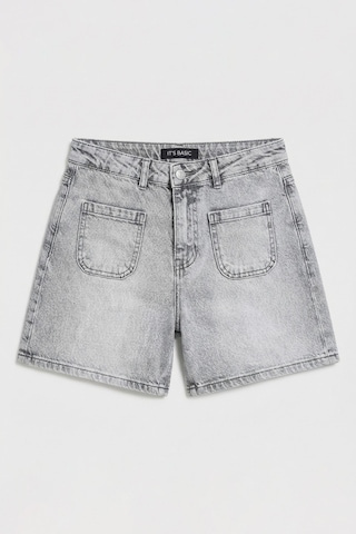 it's basic Kadın Gri Kot 4s6-12 Mom Fit Önden Cepli Denim Şort