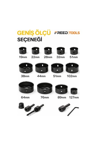 16 Parça Panç Seti 19-64 Mm Ahşap Metal Plastik Delme Uçları Seti