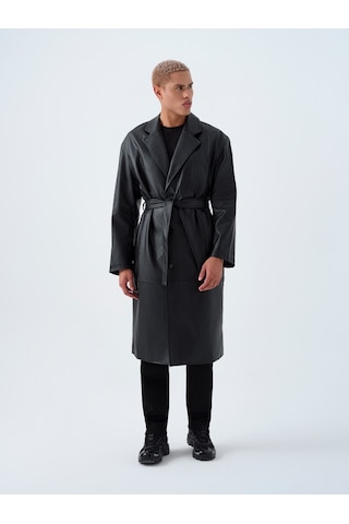 Regular Fit Erkek Trenchcoat Siyah