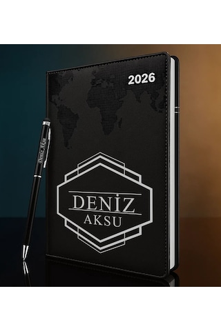 Bk Gift Kişiye Özel İsimli Termo Sert Kapak 2026 Siyah Ajanda & Kalem -4, Öğretmenler Günü Hediyesi, Yeni İş Hediyesi 35337 Bk Gift Renkli