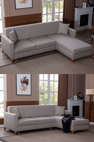 Sunrise Çift Yönlü Keten Yataklı Modüler Köşe Koltuk Takımı Gri Gri