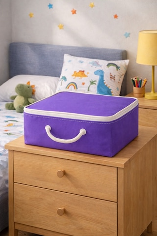 Şeffaf Kapaklı Saklama Hurcu 28x32x15 Kıyafet, Çorap Ve Dolap Düzenleyici Organizer Mor