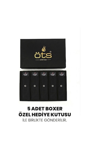Öts Premium 5'li Erkek Boxer Düğmeli, Süprem - Hediye Kutulu, %100 Pamuk, Siyah