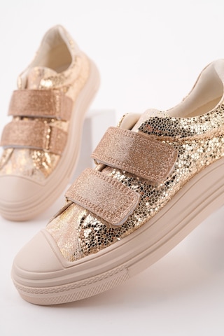 Muggo Oriella Kız Çocuk Cırt Cırtlı Simli Günlük Sneaker Spor Ayakkabı Altın