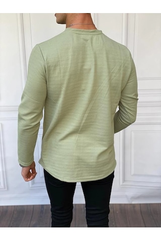 Modefendi Ön Detayı Çizgi Detaylı Pamuklu Sweatshırt Yeşil
