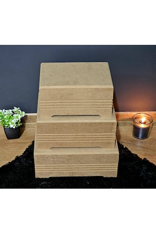 Ahşap Büyük-orta-küçük Boy 3 Lü Set Takı Saat Aksesuar Kutusu