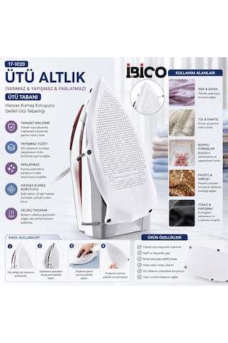 İbico İ17-031 İ13-031 Durable Nonstick Ütü Altlık Ütü Tabanı Yanmaz Yapışmaz Parlatmaz