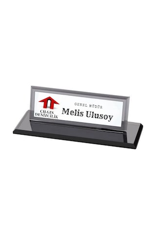 Kurumsal Logolu Kişiye Özel Kristal Masa İsimliği - Firmaya Özel Cam Ofis Aksesuarı Siyah