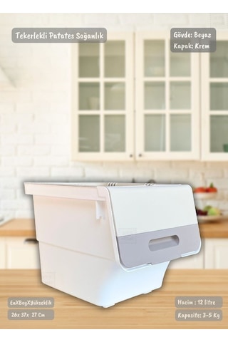 Tekerlekli Sebzelik Bpa Free Soğanlık Patates Soğan Sepeti Organizer Beyaz Krem Motek 12 Lt Krem-beyaz
