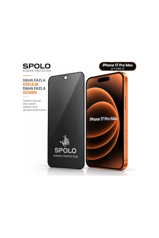 Spolo Apple iPhone Uyumlu 17 Pro Max Hayalet Ekran Koruyucu Gizlilik Camı Yan Görüş Önleyici