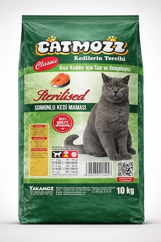 Catmozz Classic Sterilised Somonlu Kısırlaştırılmış Yetişkin Kedi Maması 10 KG