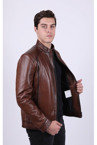 New Zaya Leather Erkek Açık Kahverengi Hakiki Deri Ceket-Altın (466898691) Altın