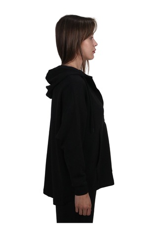 Kadın Modal Kumaş Yumuşak Dokulu Fermuarlı Rahat Kalıp Siyah Kapüşonlu Ceket Hırka Siyah