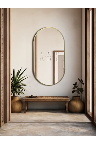 Dekoratif Ayna, Duvar Aynası, Konsol Aynası, Mdf, Elips Ayna, Çerçeveli Ayna 80x40 Cm 80 X 40 Gold