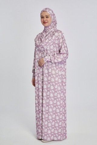 Pratik Tek Parça Manolya Desenli Namaz Elbisesi Pembe
