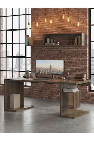 Karnaval Çalışma Masası M35008-2 Raflı Ders Çalışma Masası Bilgisayar Masası Ceviz 180x75cm