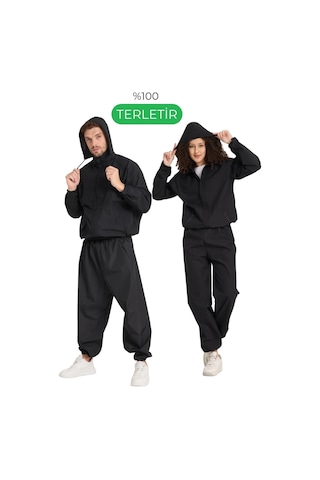 Hnc Sport Unisex Nefes Alan Termal Sauna Eşofman - Terleme Eşofmanı Siyah
