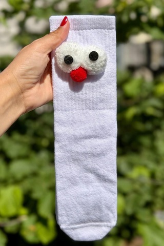 Lousocks Unisex Beyaz Pörtlek Gözlü Eğlenceli Soket Çorap