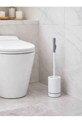 Minimal Silindir Tuvalet Fırçası Ve Standı Modern, Kapalı Hazneli Wc Fırçası Vıchy-7042 Gümüş