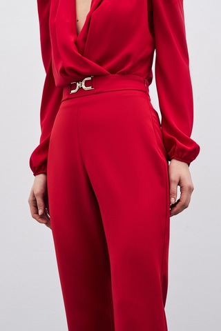 Sateen Aksesuar Detaylı Pantolon - Kırmızı