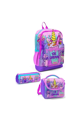 Coral High Kids Pembe Mor Milkshake Dondurma Desenli 3 Lü Okul Çanta Seti Set0123749