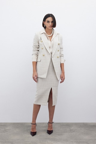 Sateen Simli Midi Boy Tüvit Etek - Bej-134947 Bej