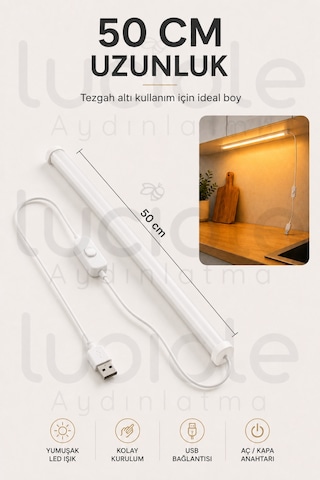 50 Cm Amber Led Bar Usb 5v Anahtarlı Yapışkanlı Mutfak Dolap Altı Tezgah Raf Aydınlatma
