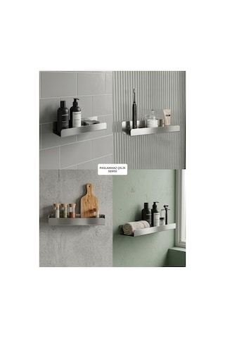 Paslanmaz Çelik&siyah Boyalı Banyo Ve Mutfak Rafı Duvara Monte Şampuanlık Baharatlık Düzenleyici Organizer Raf Mat Siyah