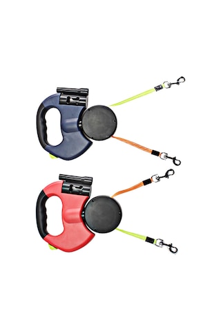 Geekyou Kırmızı Çift Kafa Otomatik Genişleyen Evcil Hayvan İpi - 3 Metre Köpek Gemi Kordonu