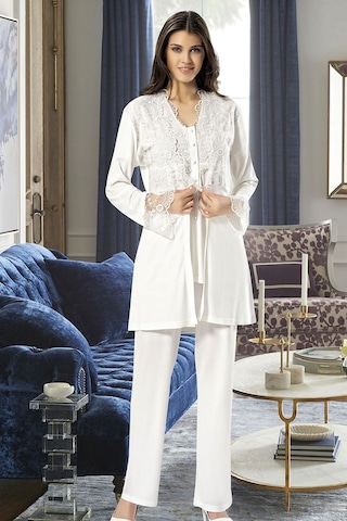 Xses 4300 Kadın Hamile Lohusa Sabahlıklı Pijama Takım-ekru