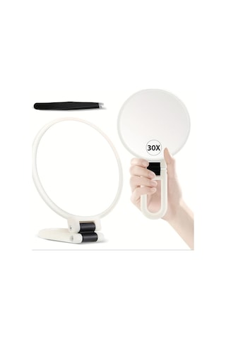 Oldfriend Büyütmeli Katlanır Makyaj Aynası 1x 30x Çift Taraflı Portatif Seyahat Aynası Beyaz Cımbız Beyaz