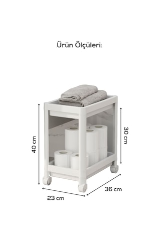 Vienev 2 Katlı Tekerlekli Düzenleyici Raf - Banyo Dolabı Mutfak Tezgah Ve Evye Altı Düzenleyici Beyaz