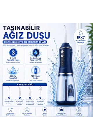 Polham Taşınabilir Şarjlı Ağız Duşu 380 Ml Diş Ve Diş Eti Bakım Cihazı ,1200 Mah, Ipx7 Su Geçirmez, 3 Temizlik Modlu, 4 Başlıklı