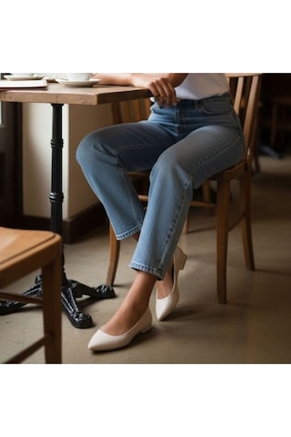 Ne&ve Shoes Bej Hakiki Deri Sivri Burun Şık Ve Rahat Günlük Babet